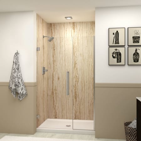 Transolid Elizabeth 76" High x 47-1/2" Wide Hinged Semi Frameless Shower Door with Clear Glass Brushed Stainless