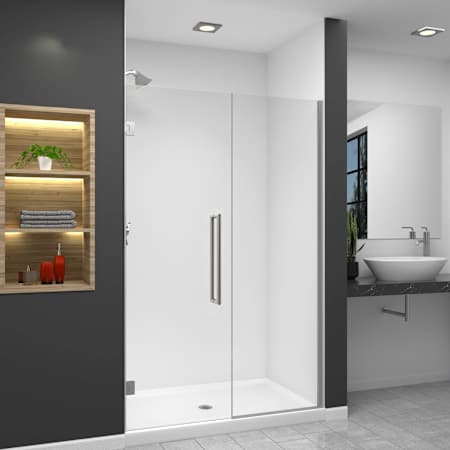 Transolid Elizabeth 76" High x 48-1/2" Wide Hinged Semi Frameless Shower Door with Clear Glass Brushed Stainless