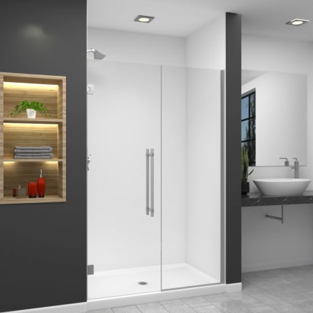 Transolid Elizabeth 76" High x 49-1/2" Wide Hinged Semi Frameless Shower Door with Clear Glass Brushed Stainless