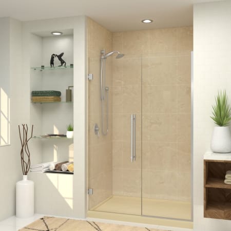 Transolid Elizabeth 76" High x 52-1/2" Wide Hinged Semi Frameless Shower Door with Clear Glass Brushed Stainless