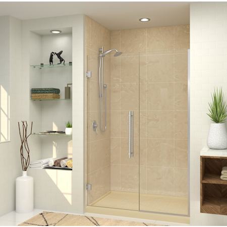 Transolid Elizabeth 76" High x 53-1/2" Wide Hinged Semi Frameless Shower Door with Clear Glass Brushed Stainless