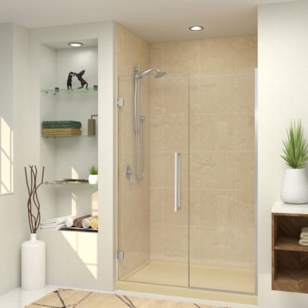 Transolid Elizabeth 76" High x 54" Wide Hinged Semi Frameless Shower Door with Clear Glass Brushed Stainless