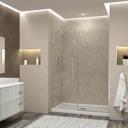 Transolid Elizabeth 76" High x 56-1/2" Wide Hinged Semi Frameless Shower Door with Clear Glass Brushed Stainless