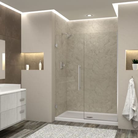 Transolid Elizabeth 76" High x 57" Wide Hinged Semi Frameless Shower Door with Clear Glass Brushed Stainless