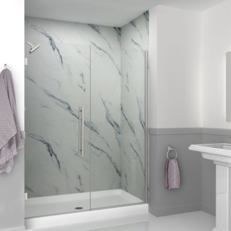 Transolid Elizabeth 76" High x 58" Wide Hinged Semi Frameless Shower Door with Clear Glass Brushed Stainless