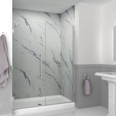Transolid Elizabeth 76" High x 58-1/2" Wide Hinged Semi Frameless Shower Door with Clear Glass Brushed Stainless