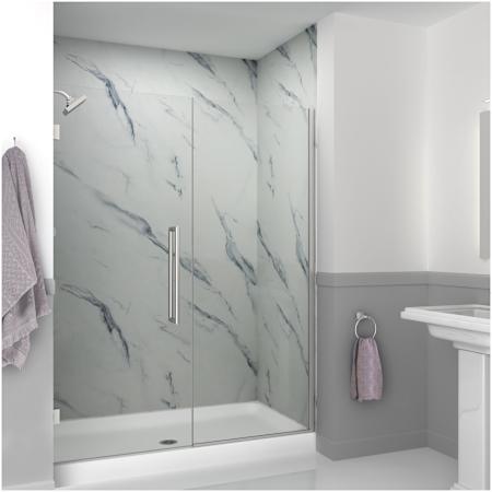 Transolid Elizabeth 76" High x 60-1/2" Wide Hinged Semi Frameless Shower Door with Clear Glass Brushed Stainless