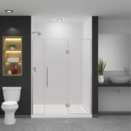 Transolid Elizabeth 76" High x 61" Wide Hinged Semi Frameless Shower Door with Clear Glass Brushed Stainless
