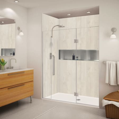Transolid Elizabeth 76" High x 65-1/2" Wide Hinged Semi Frameless Shower Door with Clear Glass Brushed Stainless
