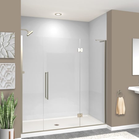 Transolid Elizabeth 76" High x 71" Wide Hinged Semi Frameless Shower Door with Clear Glass Brushed Stainless