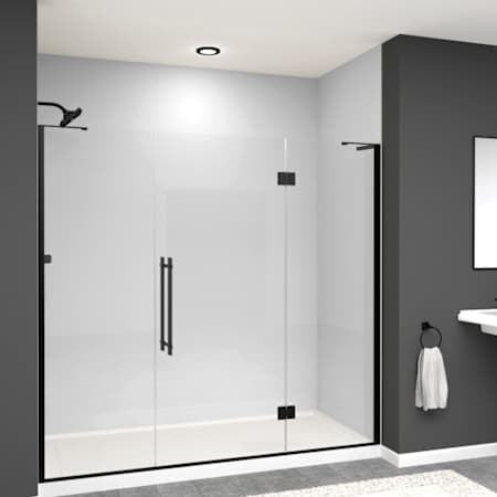 Transolid Elizabeth 76" High x 76" Wide Hinged Semi Frameless Shower Door with Clear Glass Matte Black