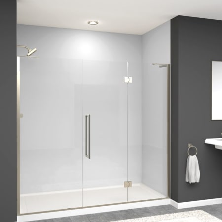 Transolid Elizabeth 76" High x 78" Wide Hinged Semi Frameless Shower Door with Clear Glass Brushed Stainless