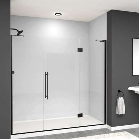 Transolid Elizabeth 76" High x 78" Wide Hinged Semi Frameless Shower Door with Clear Glass Matte Black