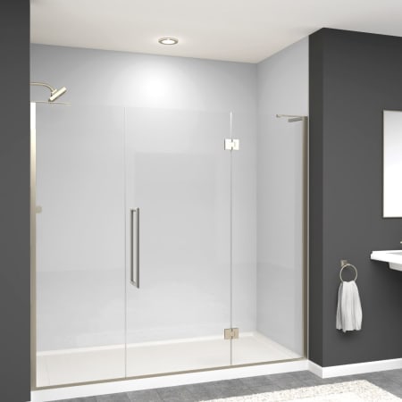 Transolid Elizabeth 76" High x 78" Wide Hinged Semi Frameless Shower Door with Clear Glass Brushed Stainless