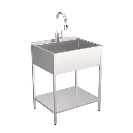 Transolid Contemporary Laundry Washstand 28" Free Standing Single Basin Stainless Steel Utility Sink with Storage Shelf and Stainless Steel Faucet Brushed Stainless
