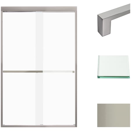 Transolid 76" High x 47" Wide Bypass Frameless Shower Door with Frosted Glass Brushed Stainless