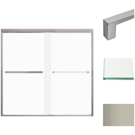 Transolid 58" High x 59" Wide Bypass Frameless Shower Door with Frosted Glass Brushed Stainless