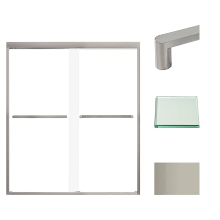 Transolid 70" High x 59" Wide Bypass Frameless Shower Door with Clear Glass Brushed Stainless