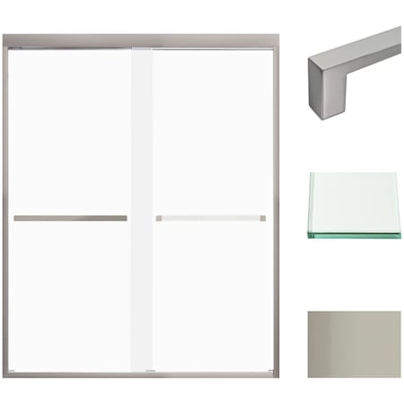 Transolid 76" High x 59" Wide Bypass Frameless Shower Door with Frosted Glass Brushed Stainless