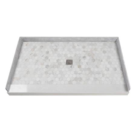 Transolid Pre-Tiled 60" x 36-1/4" Rectangular Shower Base with Single Threshold and Center Drain Off-White Hexagon