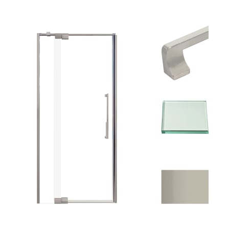 Transolid 76" High x 36" Wide Pivot Semi Frameless Shower Door with Clear Glass Brushed Stainless