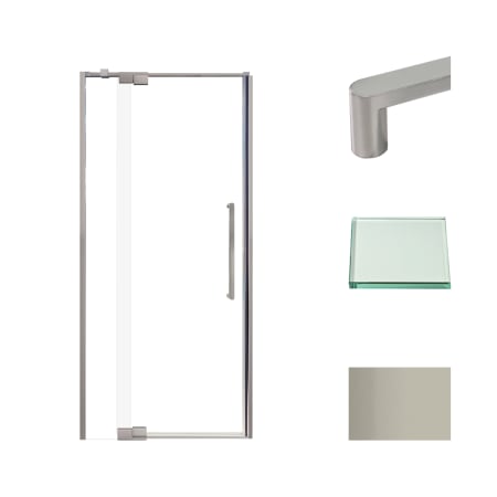 Transolid 76" High x 36" Wide Pivot Semi Frameless Shower Door with Clear Glass Brushed Stainless