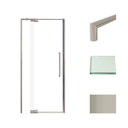Transolid Irene 76" High x 36" Wide Pivot Semi Frameless Shower Door with Clear Glass Brushed Stainless