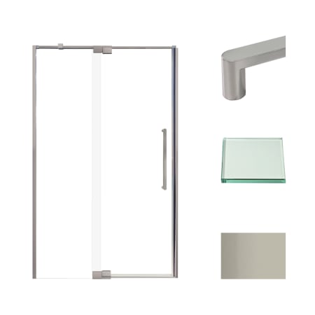 Transolid 76" High x 48" Wide Pivot Semi Frameless Shower Door with Clear Glass Brushed Stainless