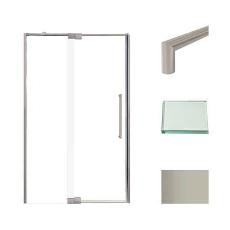 Transolid 76" High x 48" Wide Pivot Semi Frameless Shower Door with Clear Glass Brushed Stainless