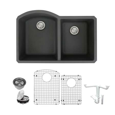 Transolid Aversa 31-3/8" Undermount Double Basin Granite Kitchen Sink with Basin Rack and Basket Strainer Black
