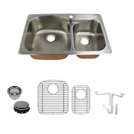 Transolid Classic 33" Drop In Double Basin Stainless Steel Kitchen Sink with Basin Rack and Basket Strainer Brushed Stainless Steel