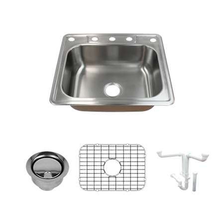 Transolid Classic 25" Drop In Single Basin Stainless Steel Kitchen Sink with Basin Rack and Basket Strainer Brushed Stainless Steel
