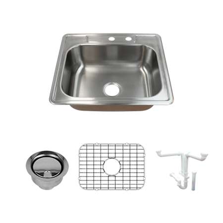 Transolid Classic 25" Drop In Single Basin Stainless Steel Kitchen Sink with Basin Rack and Basket Strainer Brushed Stainless Steel