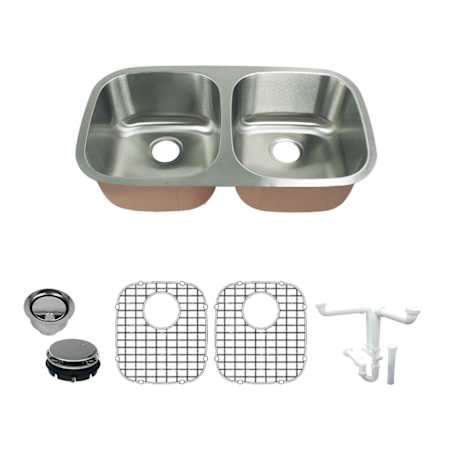Transolid Classic 32-3/8" Undermount Double Basin Stainless Steel Kitchen Sink with Basin Rack and Basket Strainer Stainless Steel