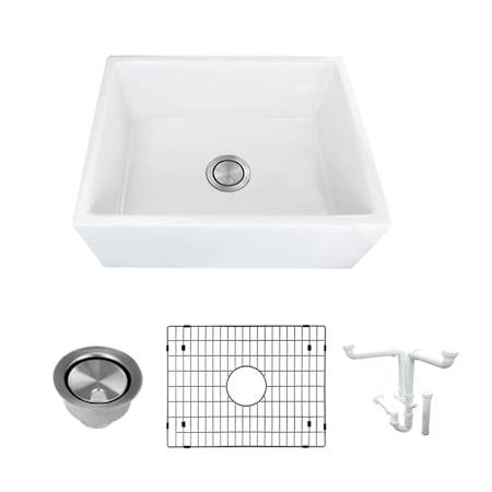 Transolid Porter 24" Farmhouse Single Basin Fireclay Kitchen Sink with Basin Rack and Basket Strainer N/A