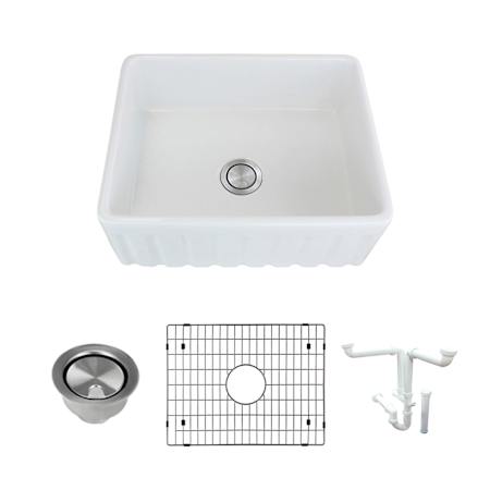 Transolid Logan 23-1/2" Farmhouse Single Basin Fireclay Kitchen Sink with Basin Rack and Basket Strainer N/A