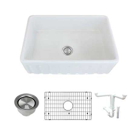 Transolid Logan 30" Farmhouse Single Basin Fireclay Kitchen Sink with Basin Rack and Basket Strainer N/A