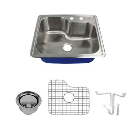 Transolid Meridian 25" Drop In Single Basin Stainless Steel Kitchen Sink with Basin Rack and Basket Strainer Brushed Stainless Steel