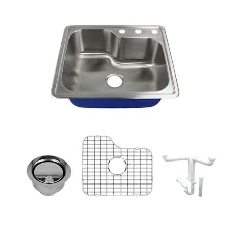 Transolid Meridian 25" Drop In Single Basin Stainless Steel Kitchen Sink with Basin Rack and Basket Strainer Brushed Stainless Steel