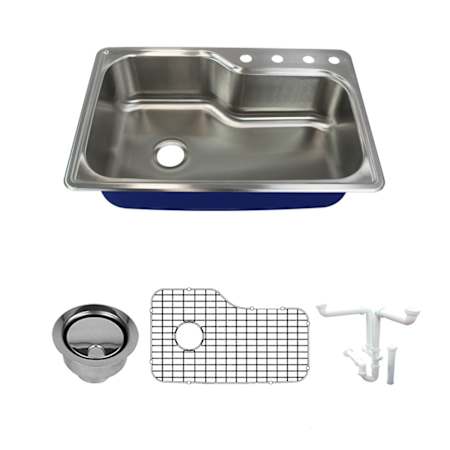Transolid Meridian 33" Drop In Single Basin Stainless Steel Kitchen Sink with Basin Rack and Basket Strainer Brushed Stainless Steel