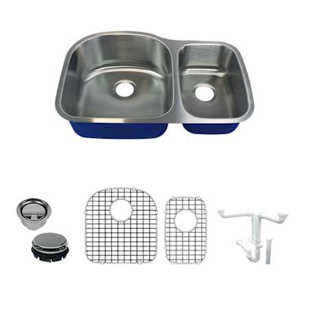 Transolid Meridian 31-1/2" Undermount Double Basin Stainless Steel Kitchen Sink with Basin Rack and Basket Strainer Stainless Steel