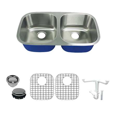 Transolid Meridian 32-1/2" Undermount Double Basin Stainless Steel Kitchen Sink with Basin Rack and Basket Strainer Stainless Steel