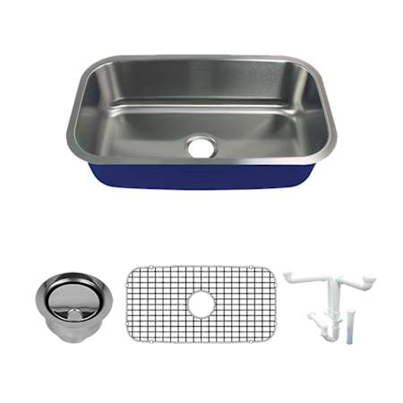 Transolid Meridian 31-1/2" Undermount Single Basin Stainless Steel Kitchen Sink with Basin Rack and Basket Strainer Stainless Steel