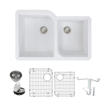 Transolid Radius 31-3/4" Undermount Double Basin Granite Kitchen Sink with Basin Rack and Basket Strainer White