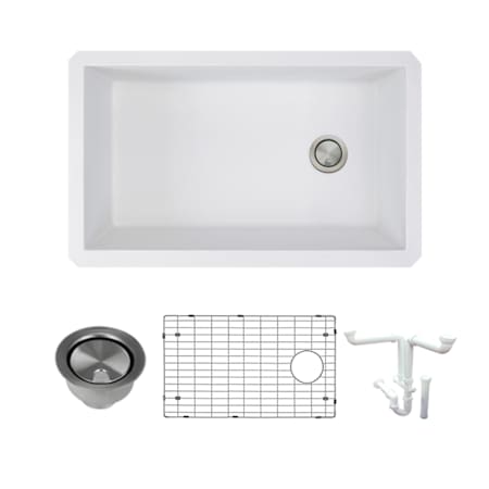Transolid Radius 31-3/4" Undermount Single Basin Granite Kitchen Sink with Basin Rack and Basket Strainer White
