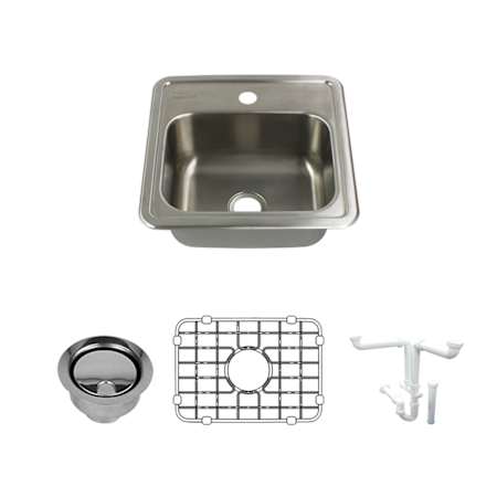Transolid Select 15" Drop In Single Basin Stainless Steel Kitchen Sink with Basin Rack and Basket Strainer Brushed Stainless Steel
