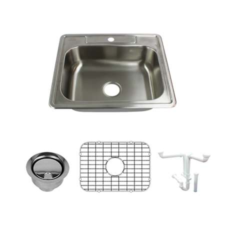 Transolid Select 25" Drop In Single Basin Stainless Steel Kitchen Sink with Basin Rack and Basket Strainer Brushed Stainless Steel