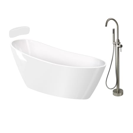 Transolid Aaliyah 59" Free Standing Acrylic Soaking Tub with Front Drain and Overflow - Includes Floor Mounted Tub Filler with Hand Shower White / Brushed Nickel Hardware