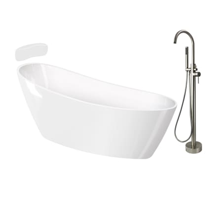 Transolid Aaliyah Grande 67" Free Standing Acrylic Soaking Tub with Front Drain and Overflow - Includes Floor Mounted Tub Filler with Hand Shower White / Brushed Nickel Hardware