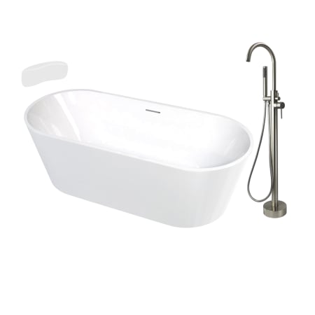Transolid Maris Grande 67" Free Standing Acrylic Soaking Tub with Center Drain and Overflow - Includes Floor Mounted Tub Filler with Hand Shower White / Brushed Nickel Hardware